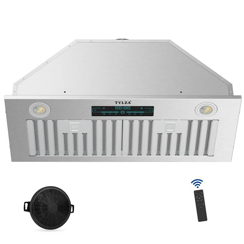 PowerFlow Series 30" 900 CFM Convertible Insert Range Hood Digital Control Panel with Baffle Filter Charcoal Filter and LED Light Stainless Steel Silver