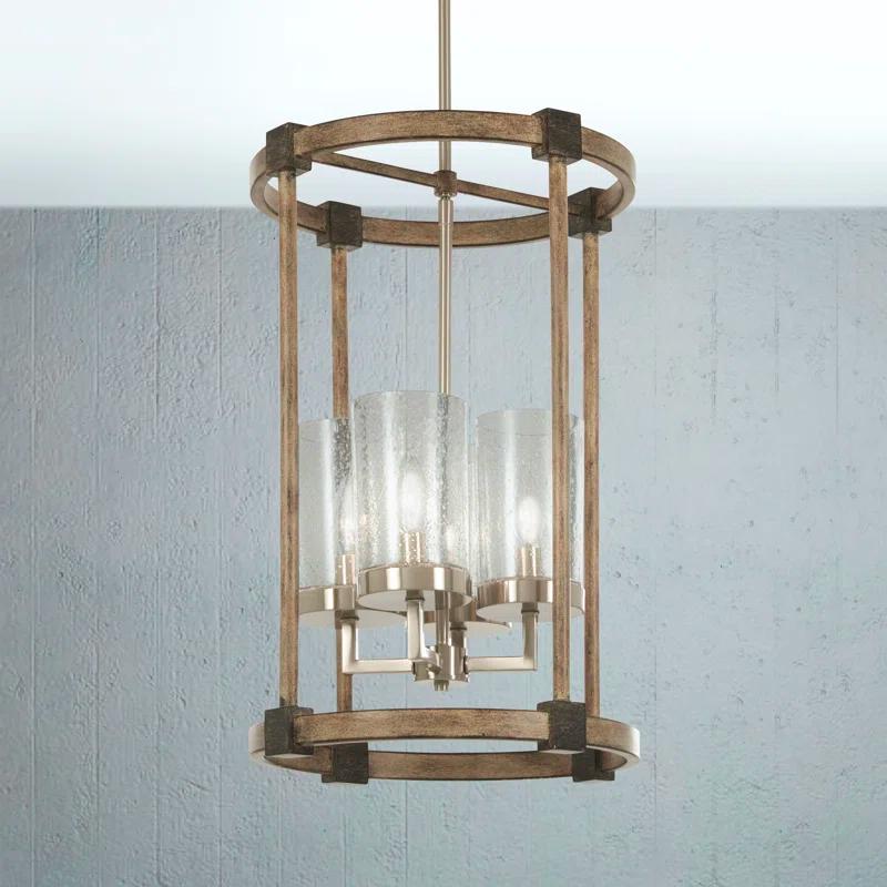 Minka Lavery Nickel Stone Pendant Chandelier 14 1/2" Wide Farmhouse Seeded Glass Shade 4-Light Fixture for Dining Room House Home