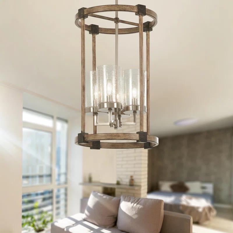 Minka Lavery Nickel Stone Pendant Chandelier 14 1/2" Wide Farmhouse Seeded Glass Shade 4-Light Fixture for Dining Room House Home