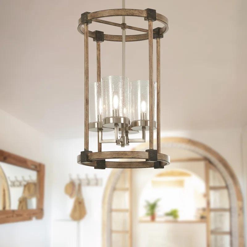 Minka Lavery Nickel Stone Pendant Chandelier 14 1/2" Wide Farmhouse Seeded Glass Shade 4-Light Fixture for Dining Room House Home
