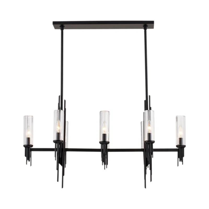 Torres Matte Black 8-Light Linear Island Pendant with Crystal Shades