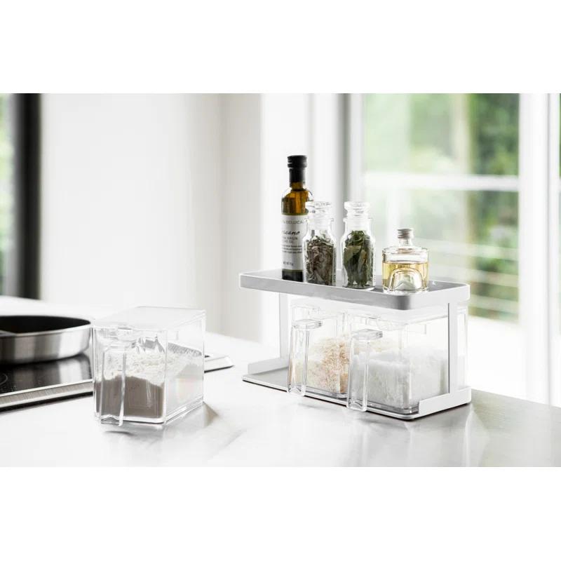 White Wooden Countertop Spice Rack with Canisters