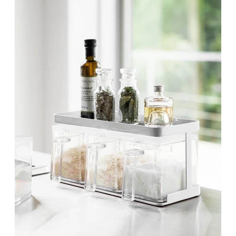 White Wooden Countertop Spice Rack with Canisters