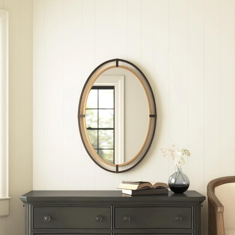 Oval Bronze and Gold Double Frame Wall Mirror