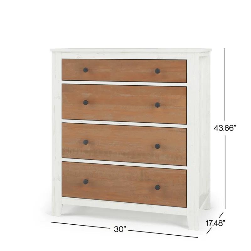 Cottage Farmhouse White & Brown 4-Drawer Nursery Chest