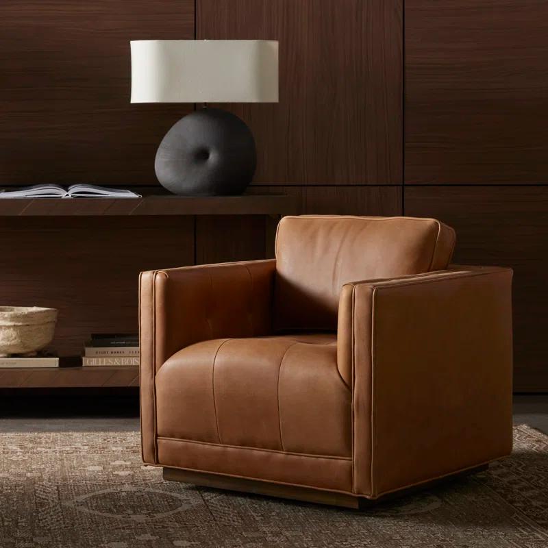 Palermo Cognac Luxurious Leather Swivel Armchair