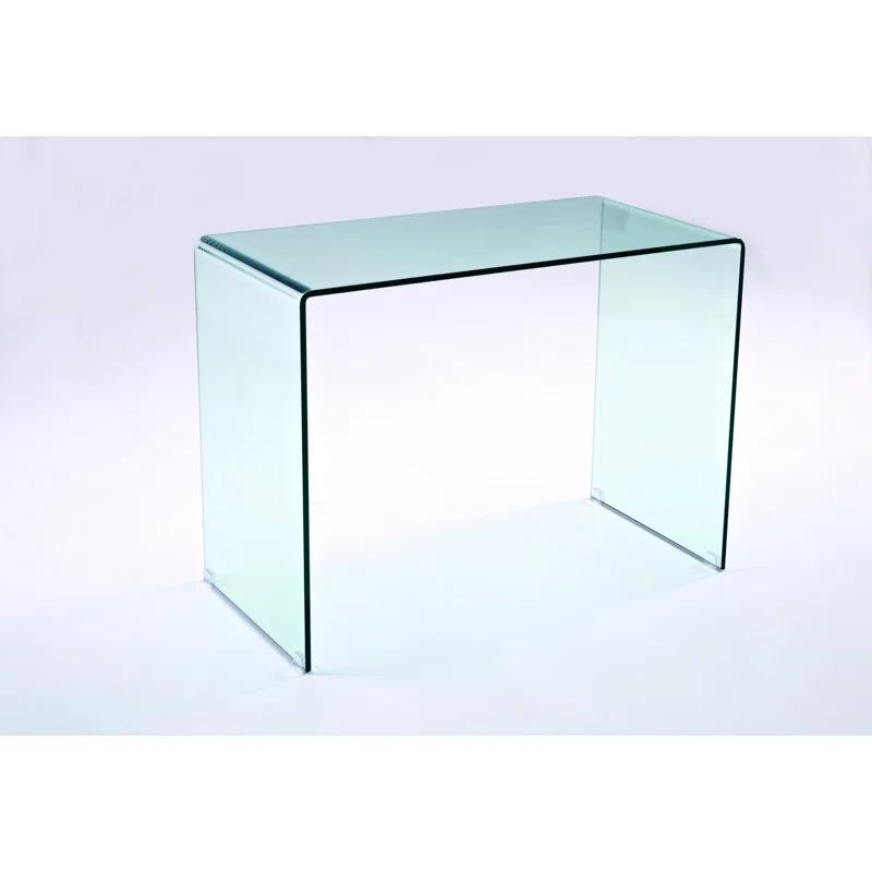 Sleek Bent Tempered Glass Minimalist Office Desk, 43" Clear
