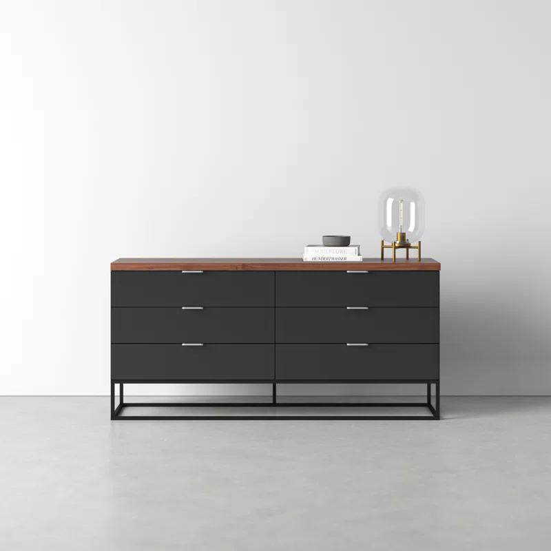 Leroy Contemporary Double Dresser in Brown and Black with Metal Frame
