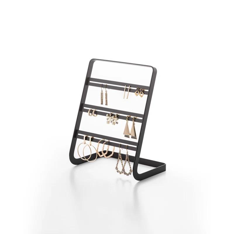 Compact Black Powder Coated Metal Earring Stand with 3 Levels