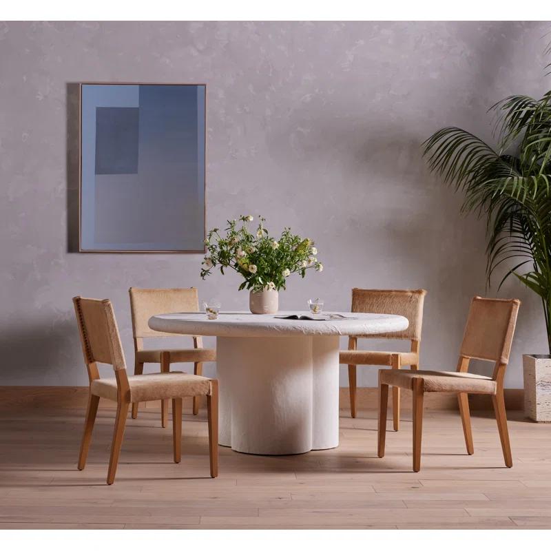 Palomino Leather Upholstered Side Chair with Wood Accents