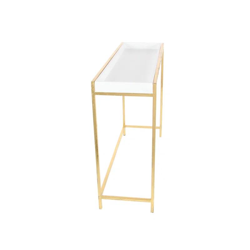 Mercer41 Blaine Wooden Nesting Tray Top Geometric Side End White Accent Table with Gold Metal Legs Set