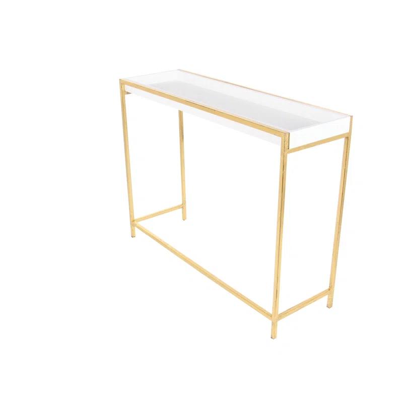 Mercer41 Blaine Wooden Nesting Tray Top Geometric Side End White Accent Table with Gold Metal Legs Set