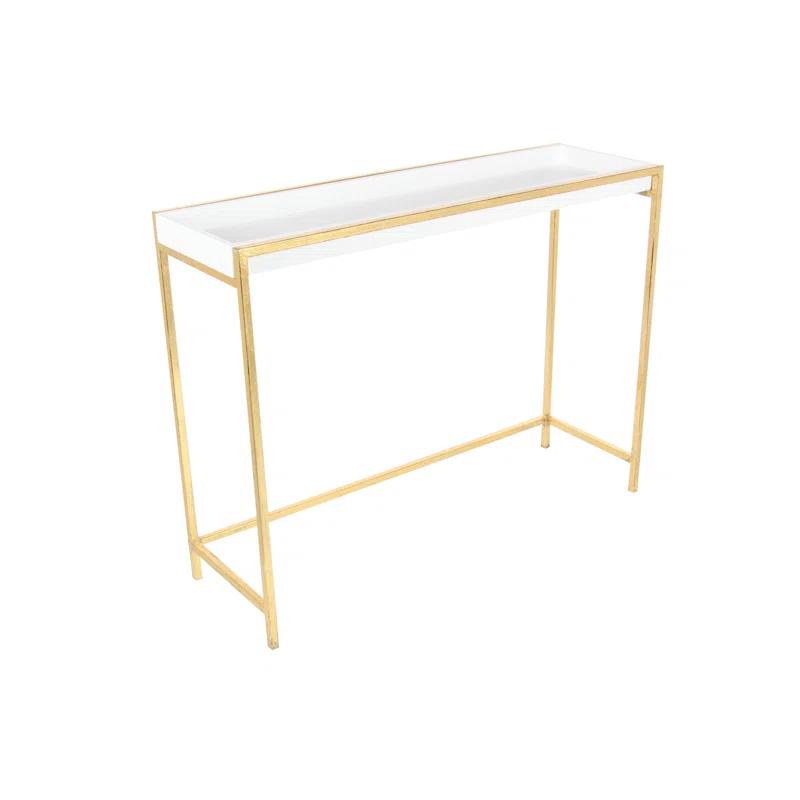 Mercer41 Blaine Wooden Nesting Tray Top Geometric Side End White Accent Table with Gold Metal Legs Set