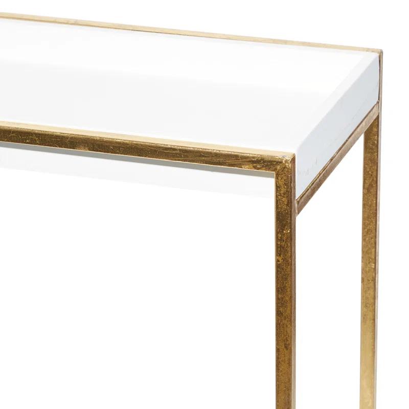 Mercer41 Blaine Wooden Nesting Tray Top Geometric Side End White Accent Table with Gold Metal Legs Set