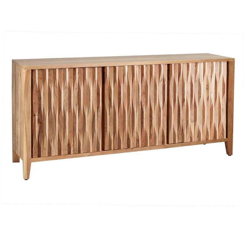 DecMode 72" x 34" Brown Wood 3 Door Geometric Cabinet, 1-Piece