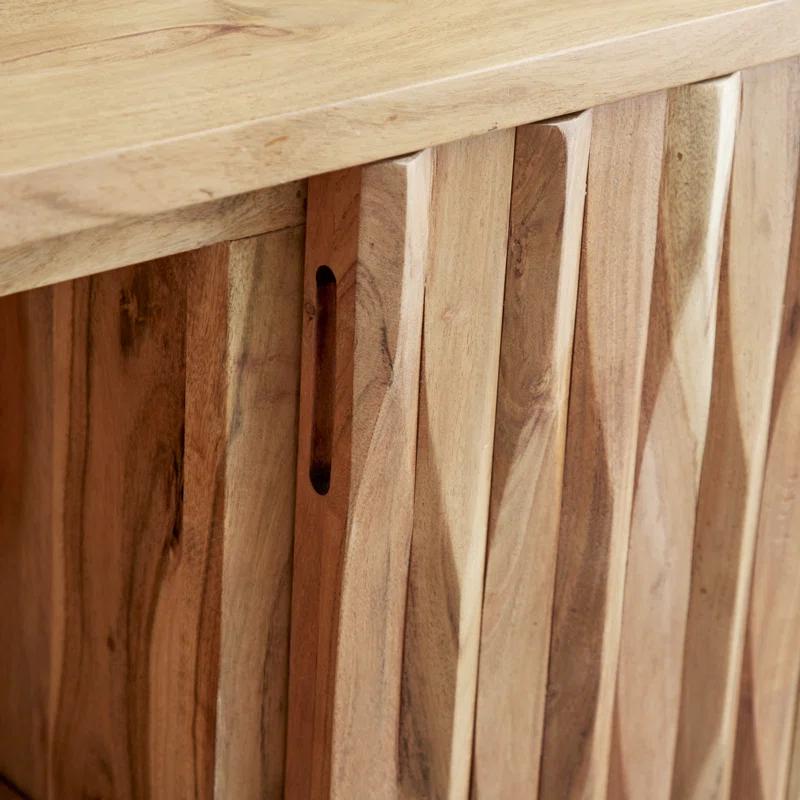 DecMode 72" x 34" Brown Wood 3 Door Geometric Cabinet, 1-Piece