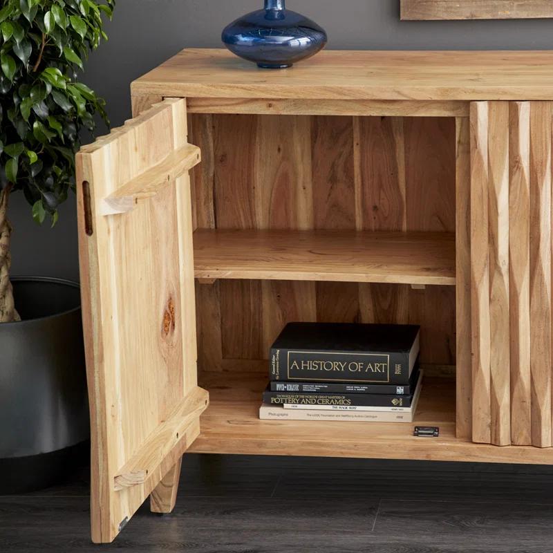 DecMode 72" x 34" Brown Wood 3 Door Geometric Cabinet, 1-Piece