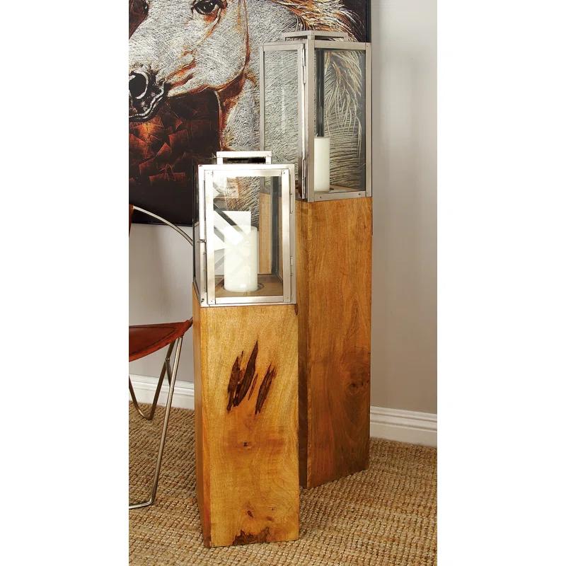 Mango Wood Handmade Decorative Indoor Outdoor Brown Candle Lantern