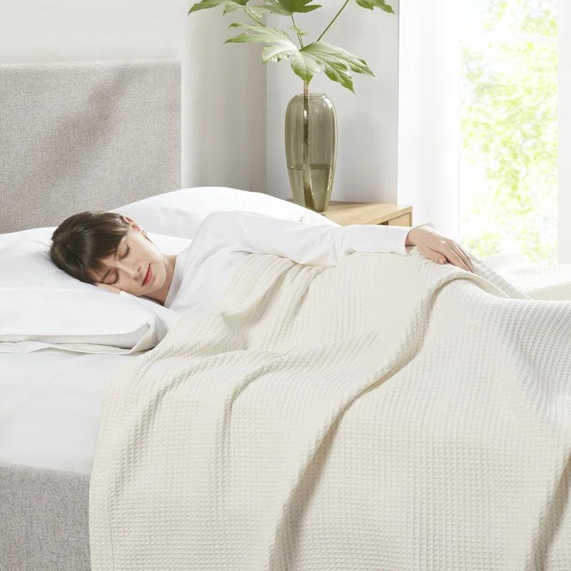 Ivory Waffle Weave Breathable Cotton Full/Queen Blanket