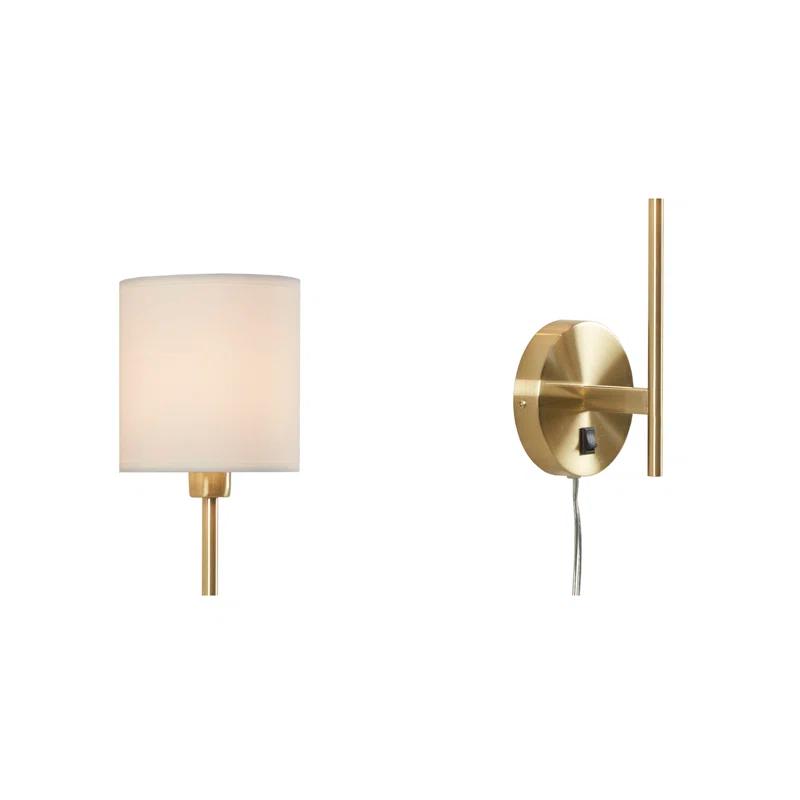 Elegant Gold Metal Wall Sconce with Cream Cylinder Shade - Set of 2