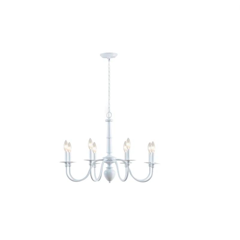 Elegant Glossy White 8-Light Traditional Candle-Style Chandelier