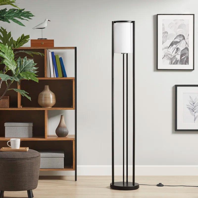 Charlton 63'' Matte Black Metal Floor Lamp with Frosted Glass Shade