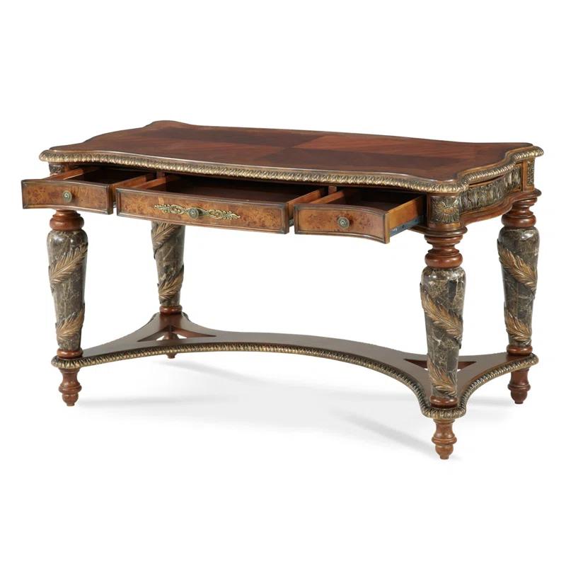 Valencia Classic Chestnut Birch Writing Desk with Marble Accents