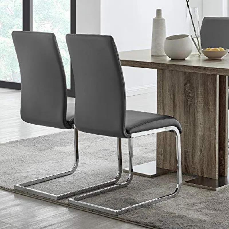 Modern Gray Faux Leather Side Chair with Chrome Metal Frame