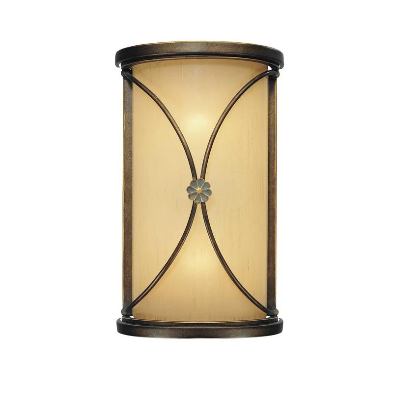 Deep Flax Bronze Cylinder Dimmable Wall Sconce with Venata de Oro Glass