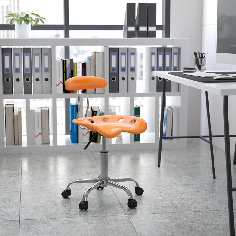 Vibrant Orange Chrome Swivel Task Chair with Tractor Seat, 20"