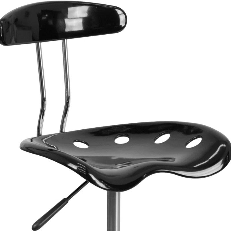 Ergonomic Swivel Black Metal Armless Task Chair with Tractor Seat