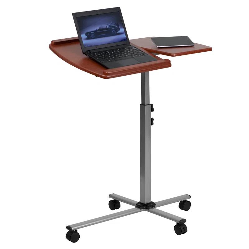 Adjustable Cherry Laminate Mobile Laptop Desk with Pewter Frame