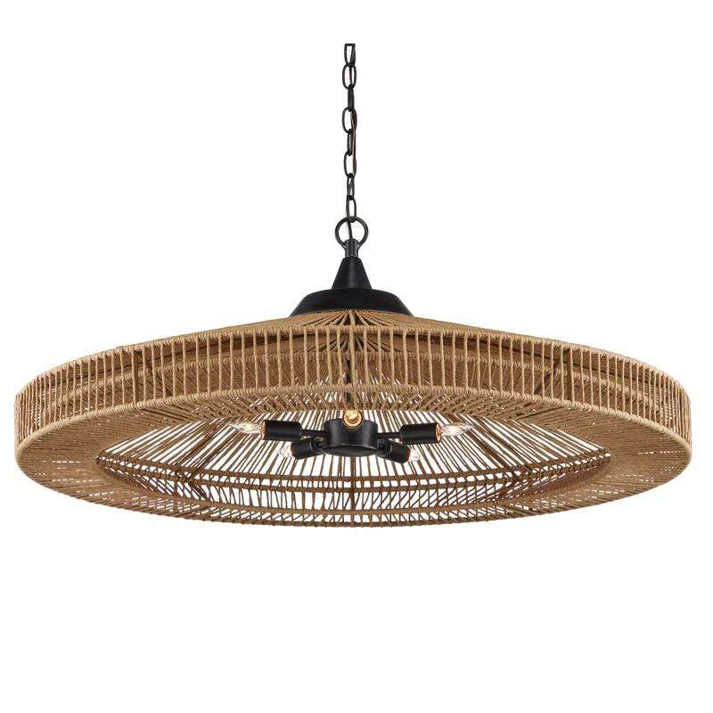 Satin Black Cage Chandelier with Artisanal Woven Frame - 5 Lights