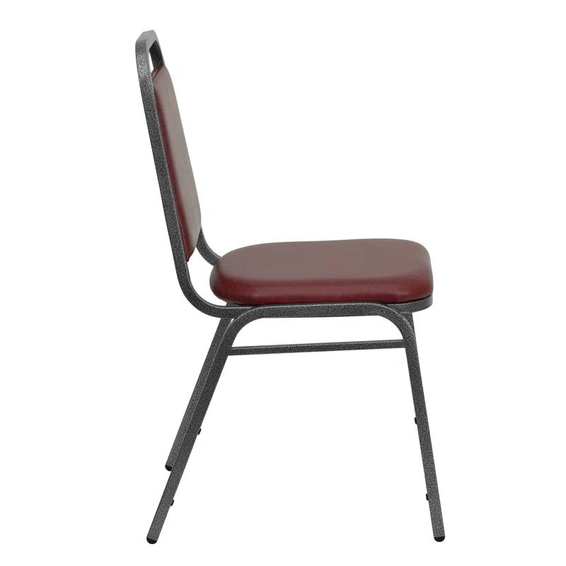 Burgundy Vinyl and Silver Metal Stacking Banquet Chair