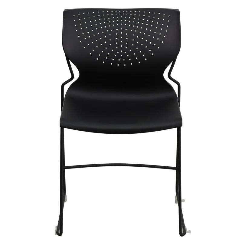 Black Metal Armless Stacking Chair with Perforated Back