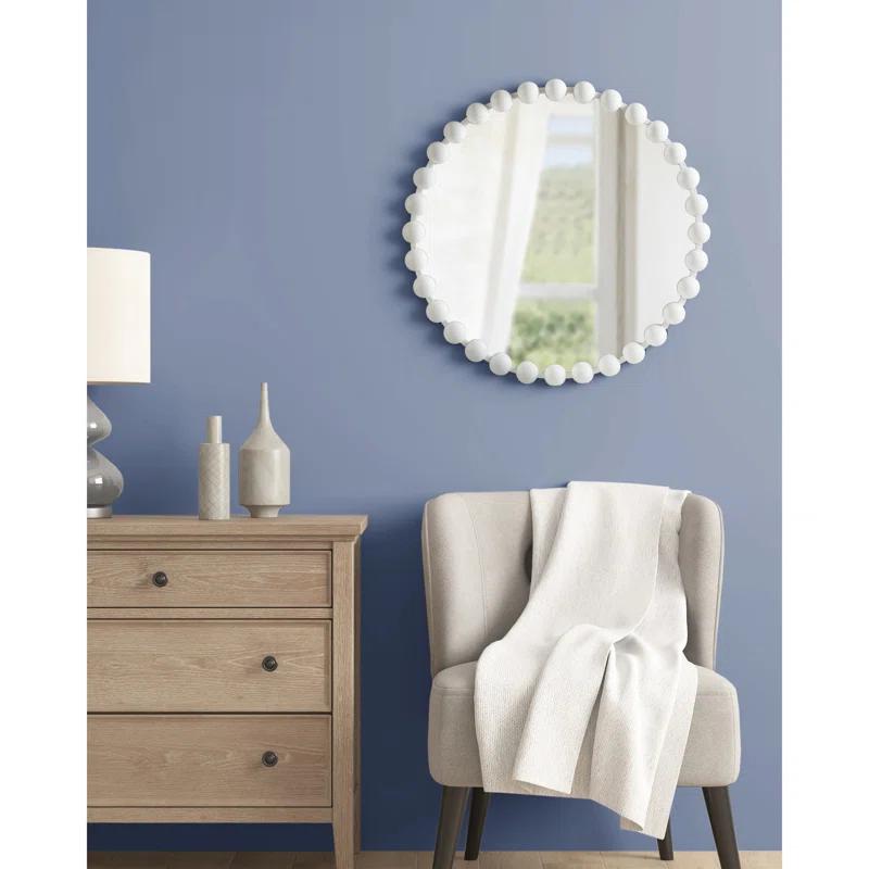 Marlowe 27" White Beaded Round Wall Mirror