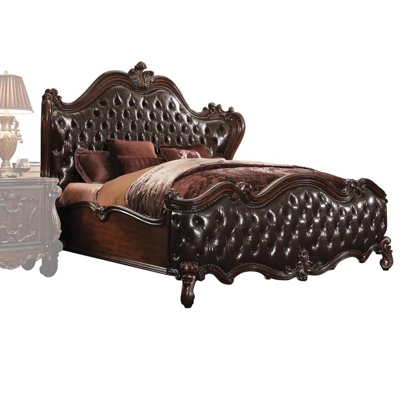 Regal Cherry Oak Queen Bed with Tufted Upholstered Headboard and Nailhead Trim