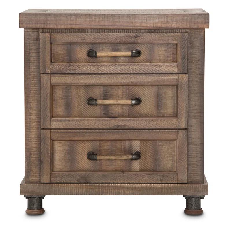 Transitional Reclaimed Barn 3-Drawer Nightstand in Beige