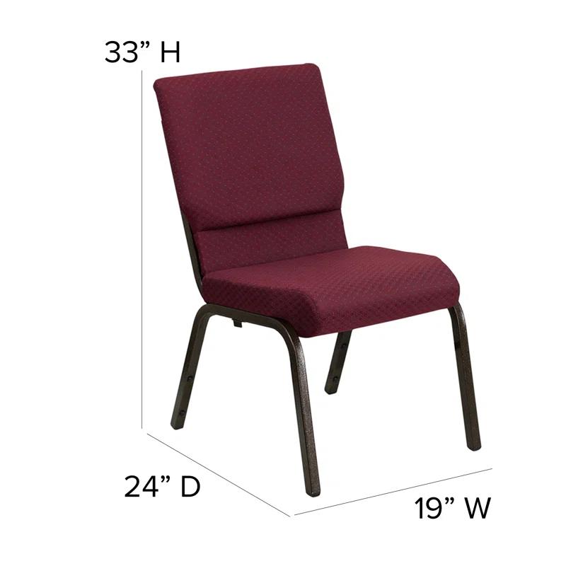 Burgundy Patterned High-Back Stackable Chair with Gold Metal Frame