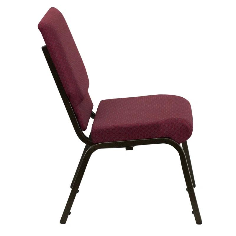 Burgundy Patterned High-Back Stackable Chair with Gold Metal Frame