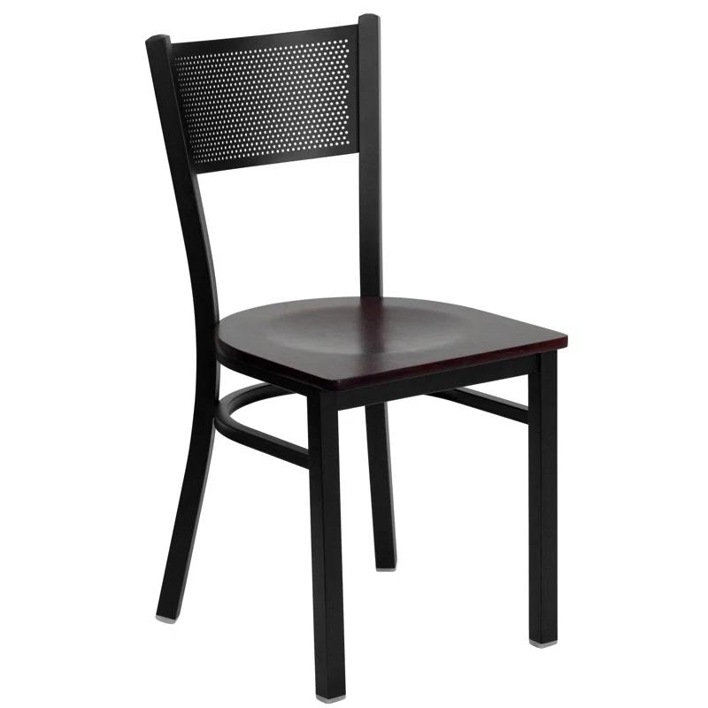 Hercules Series 33'' Black Grid Back Metal Chair with Mahogany Wood Seat