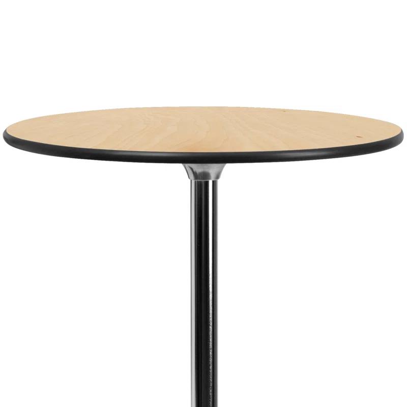 Marrel 24" Round Oak Top Outdoor Cocktail Table with Chrome Base