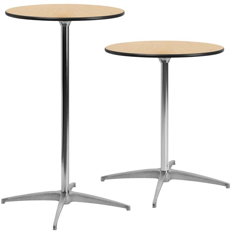 Marrel 24" Round Oak Top Outdoor Cocktail Table with Chrome Base