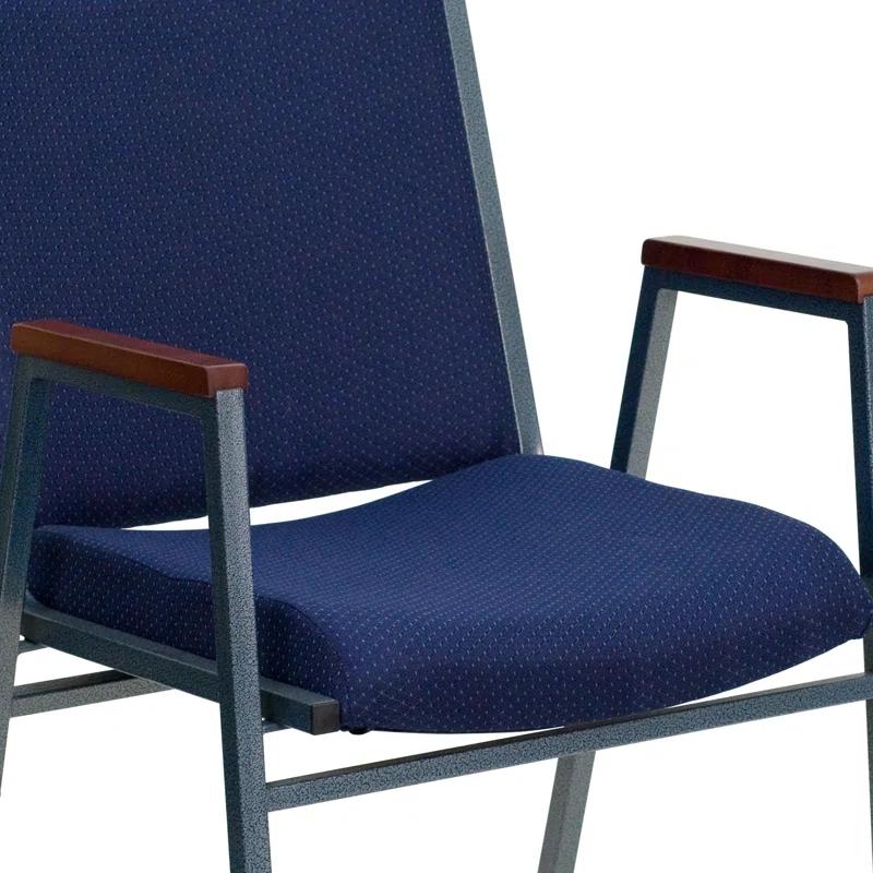 Navy Blue Dot Fabric Padded Stack Chair with Alloy Steel Arms, 4-Pack