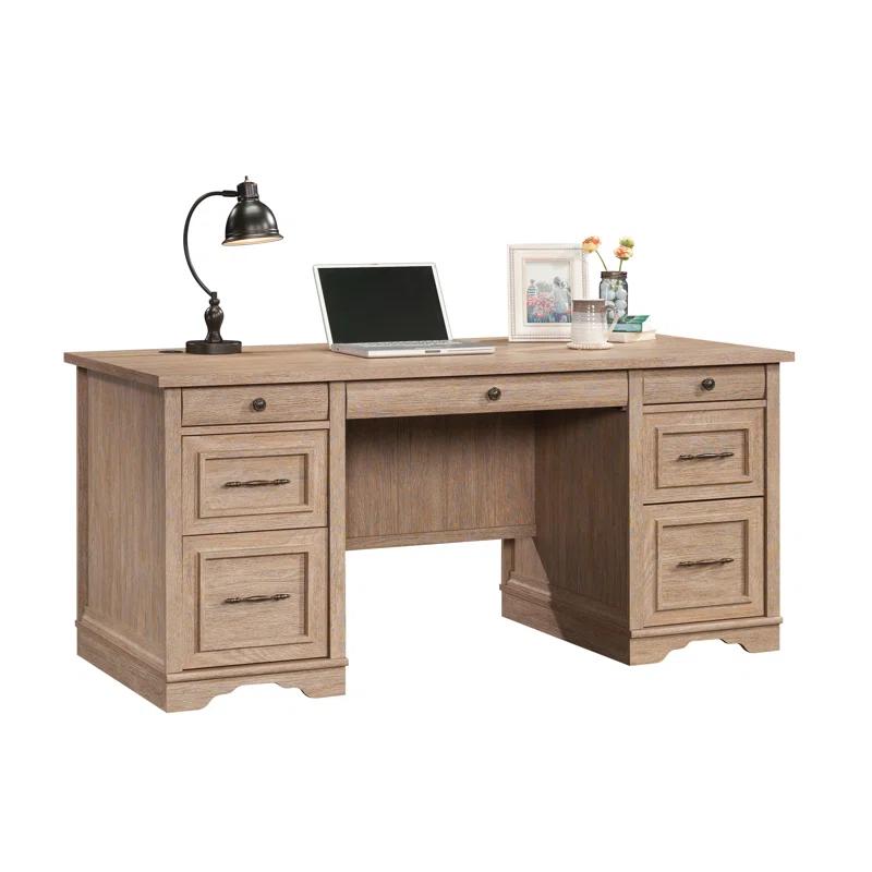 Brushed Oak Executive Desk with Drawers and Keyboard Tray