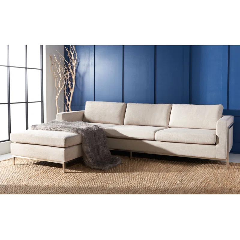 Camila Off-White Wool Blend Sectional Sofa with Brushed Stainless Steel Legs