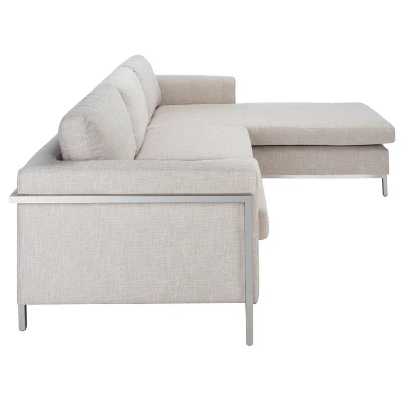 Camila Off-White Wool Blend Sectional Sofa with Brushed Stainless Steel Legs