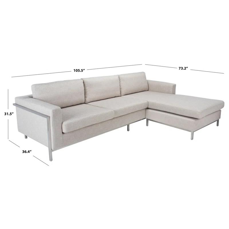 Camila Off-White Wool Blend Sectional Sofa with Brushed Stainless Steel Legs