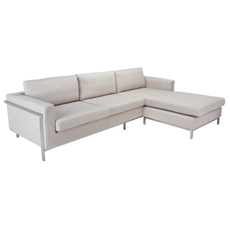 Camila Off-White Wool Blend Sectional Sofa with Brushed Stainless Steel Legs