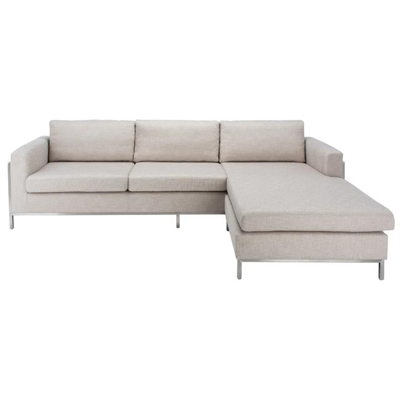 Camila Off-White Wool Blend Sectional Sofa with Brushed Stainless Steel Legs